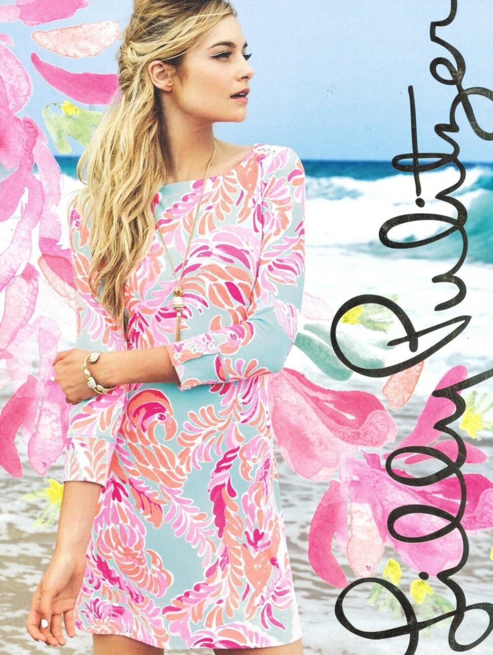 Lilly Pulitzer Light Blue and Coral Floral Long Sleeve Dress